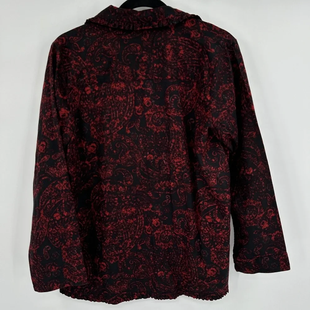 Soft Surroundings Shirt Womens Medium Black Red‎ Paisley Button 2ED79